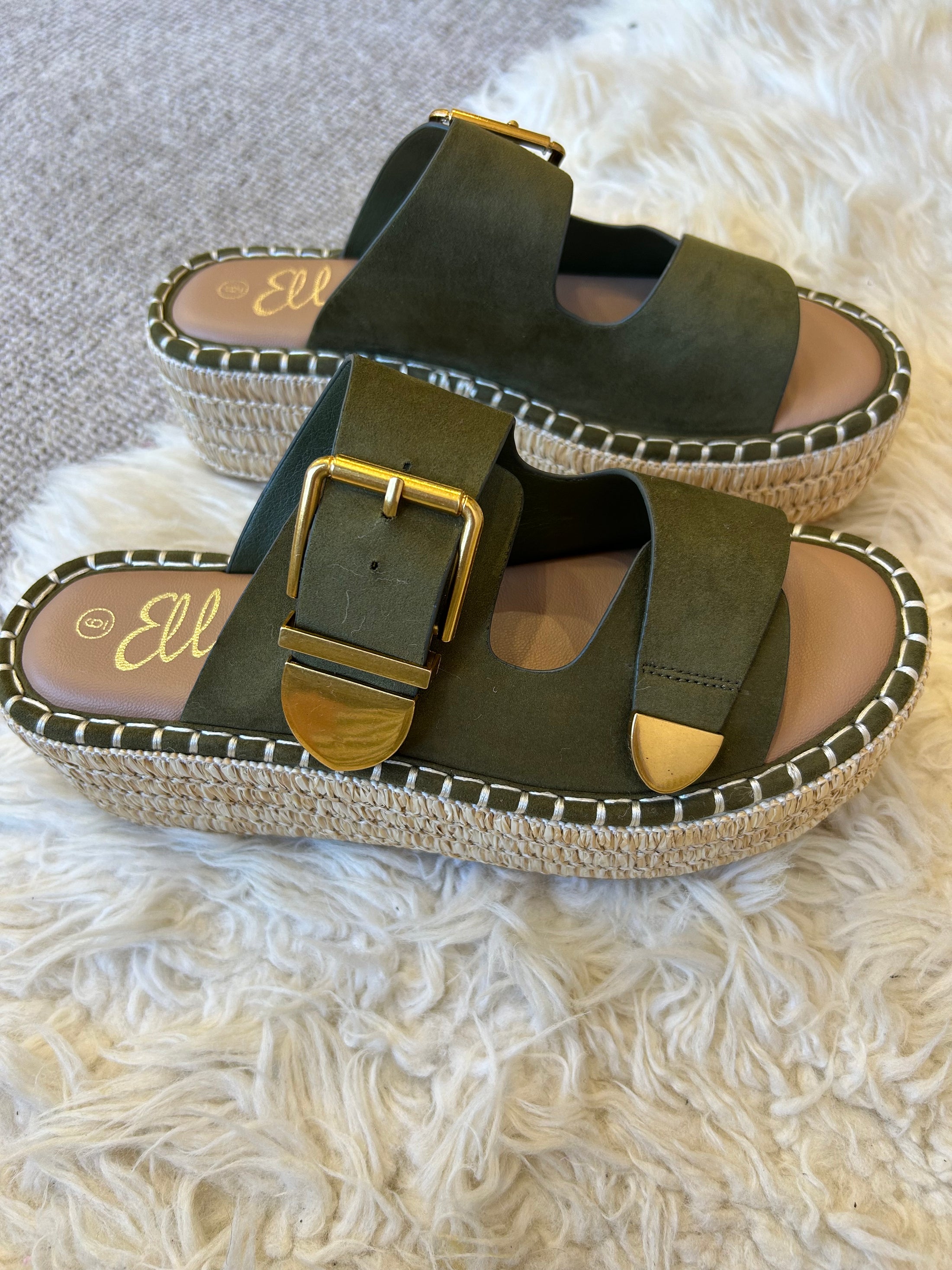 Ivy Buckle & Weave Slider Sandal - Olive - Wardrobe By Simone
