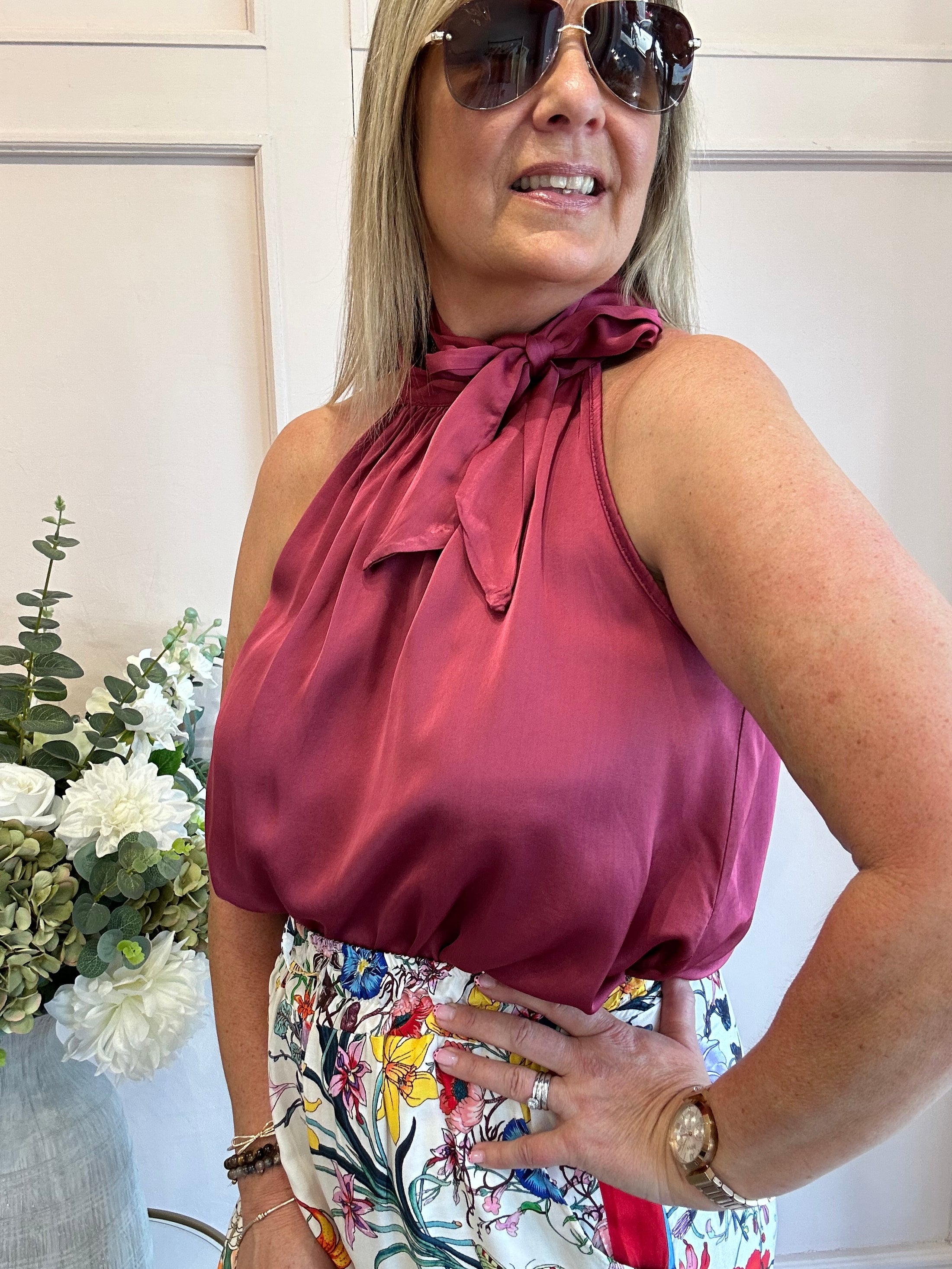 Just A Halter Neck Top - Deep Rasberry