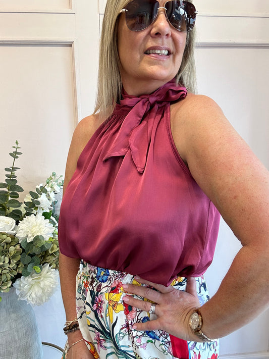 Just A Halter Neck Top - Deep Rasberry - Wardrobe By Simone