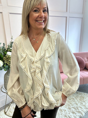 Boho Cascading Frill Shirt - Cream