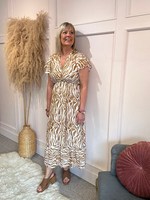 Summer Zebra Maxi Dress - Coffee/Cream