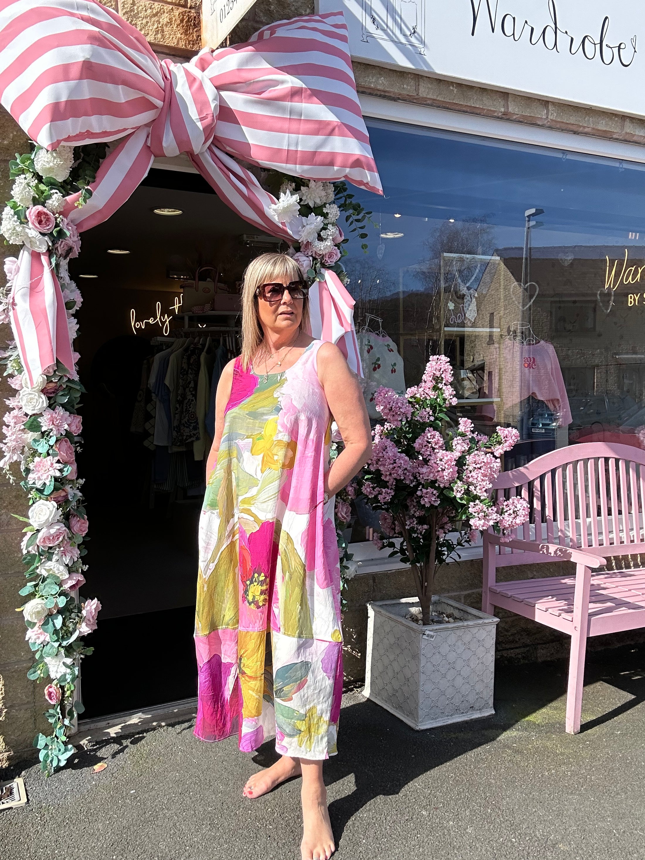 Floral Bloom Sleeveless Dress- Pinks - Wardrobe By Simone
