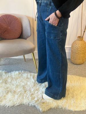 Super Wide Full Length Jeans- Blue Denim - Wardrobe By Simone