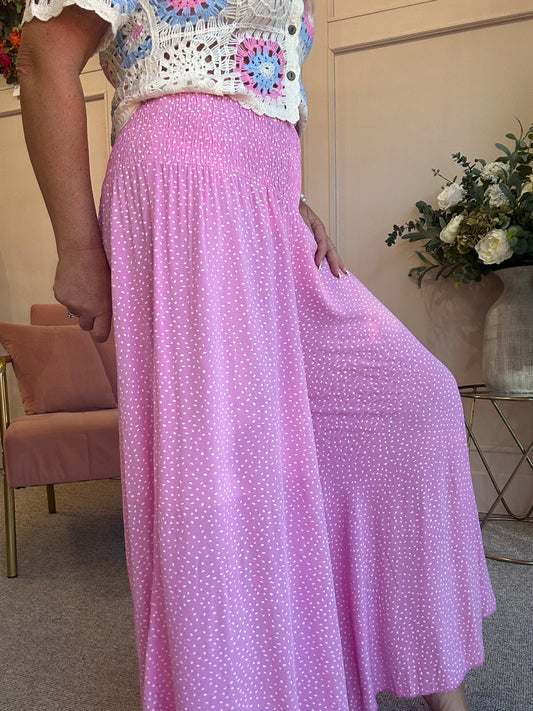 Dotty Look Wide Leg Pant - Pink/White - Wardrobe By Simone