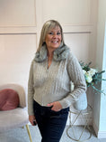 Load image into Gallery viewer, Faux Fur Collar On Zip Cardigan- Oatmeal
