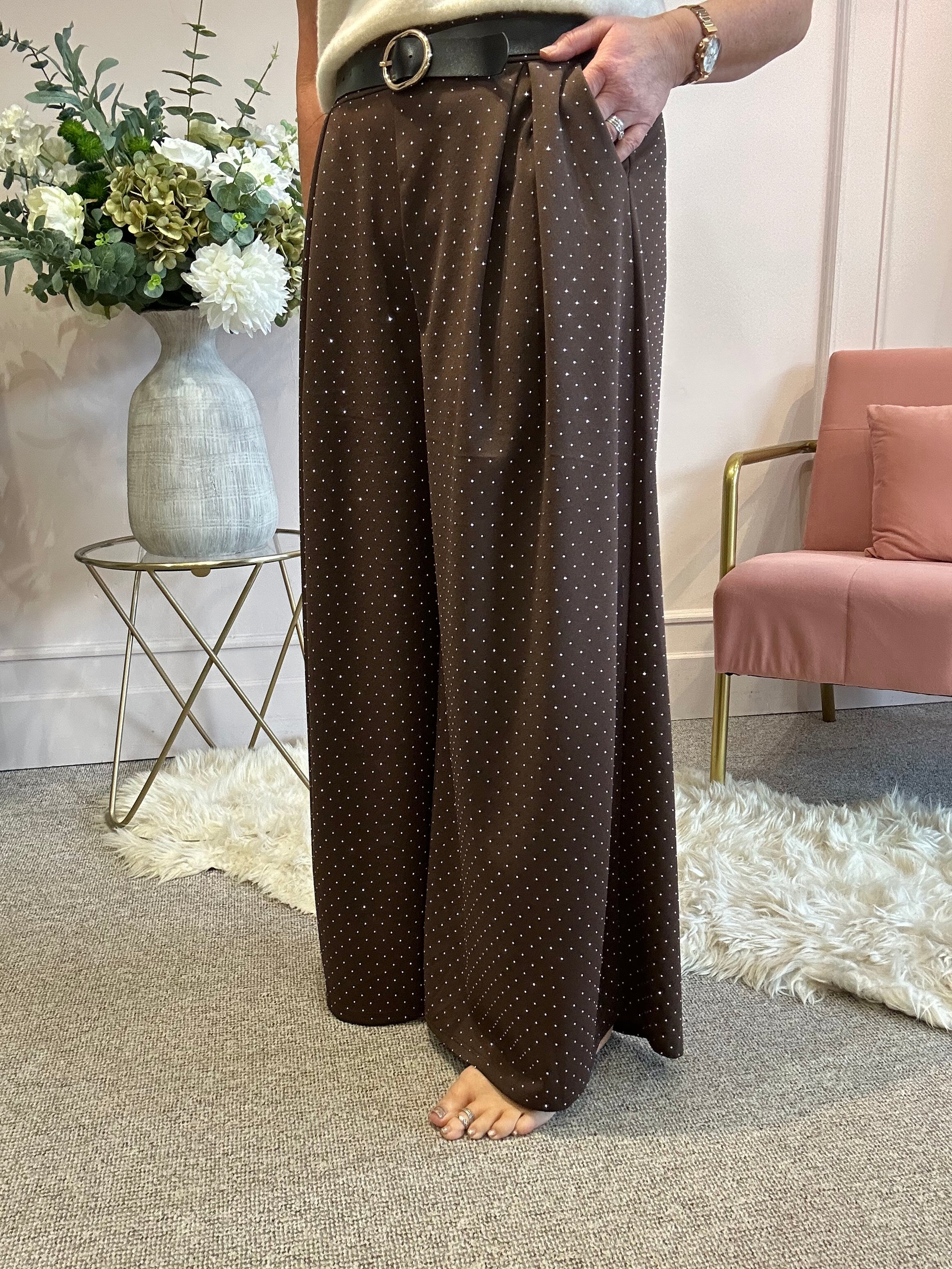 Twinkling & Sparkling Wide Leg Trouser - Brown