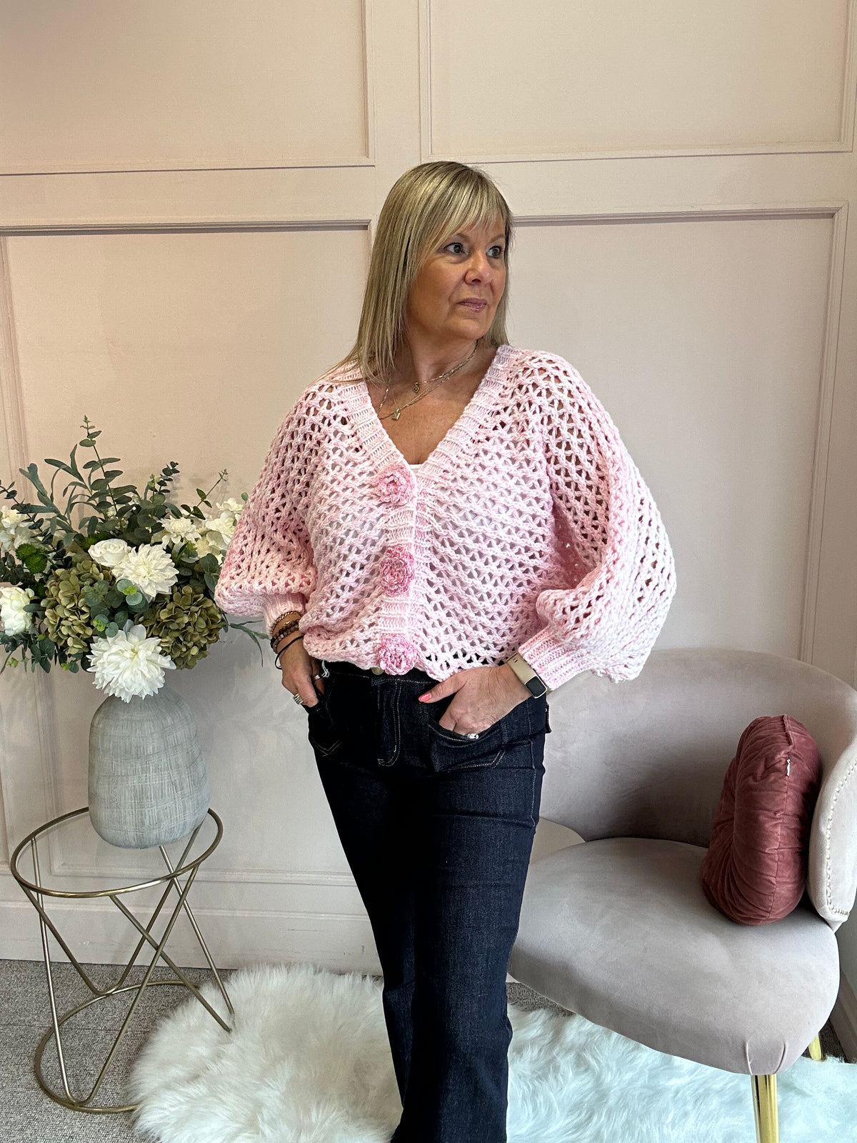 So Pretty Open Knit Cardigan - Pale Pink