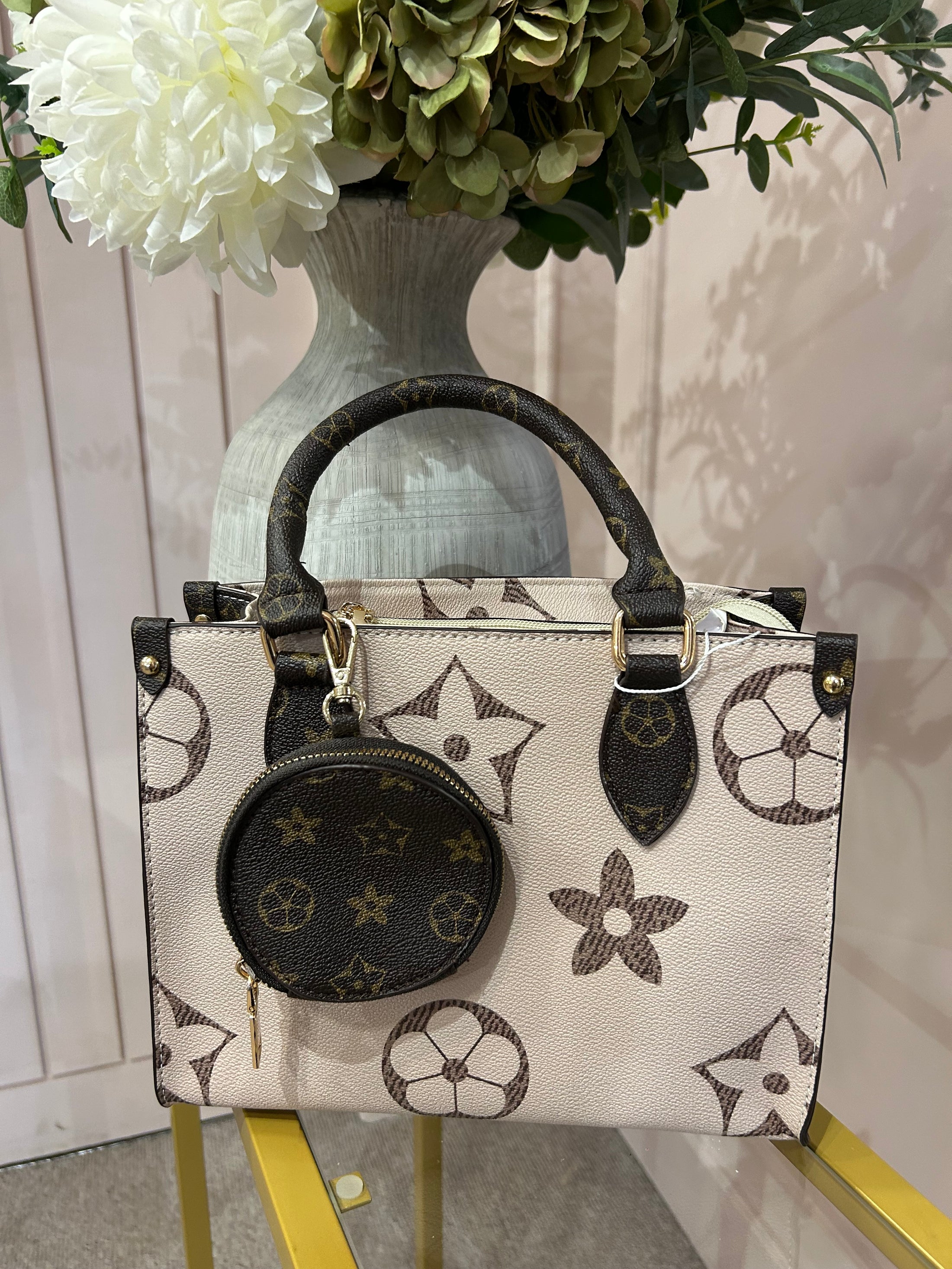 Structured Patterned & Purse Bag - Beige/Brown - Wardrobe By Simone