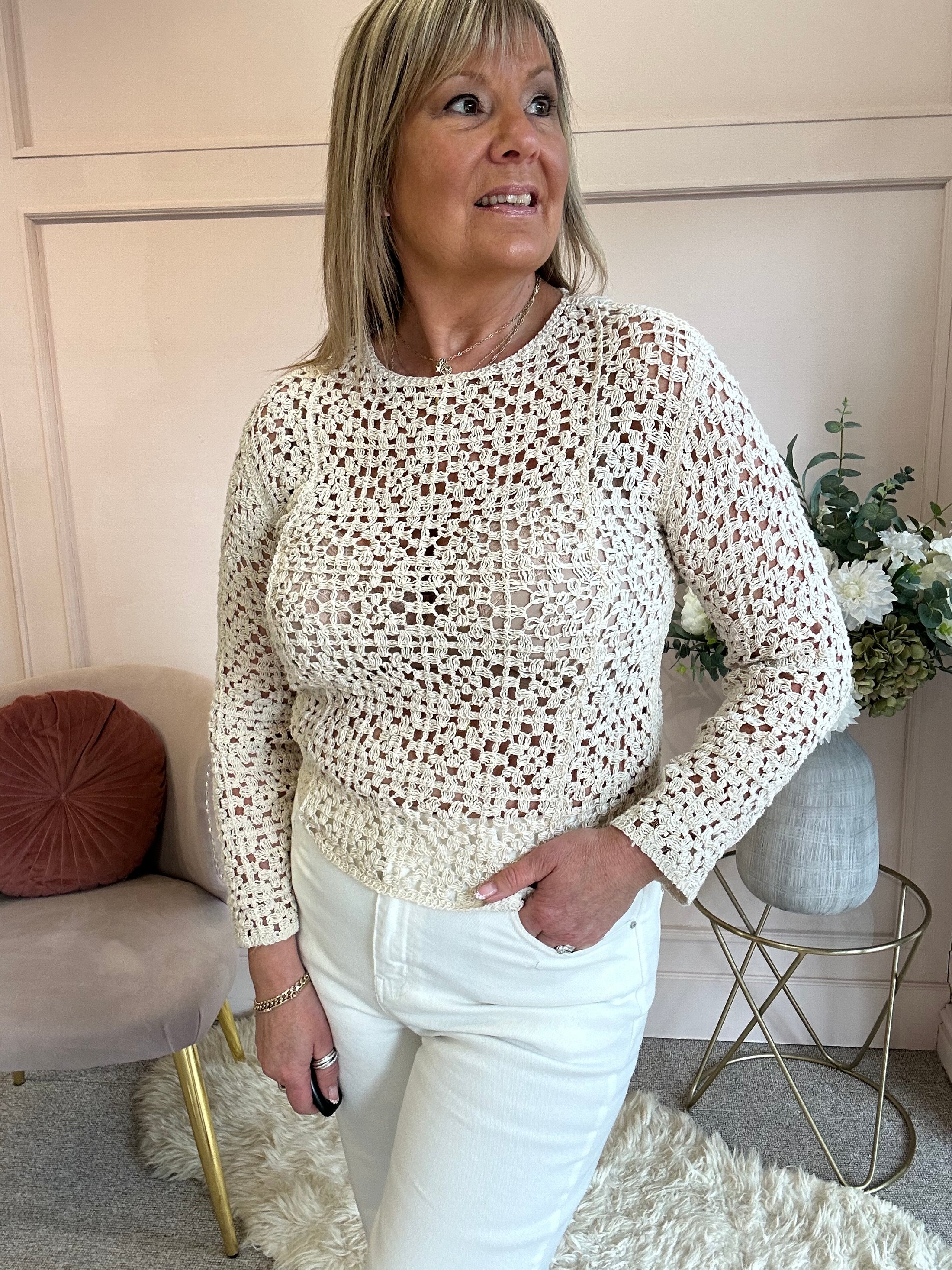 Little Crochet Jumper - Cream - Wardrobe By Simone