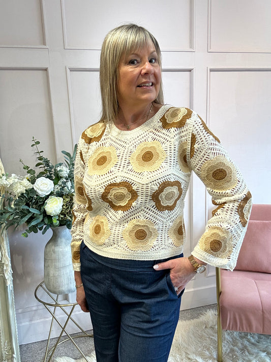 Crochet Jumper - Cream/Tan - Wardrobe By Simone