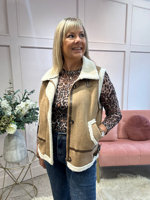 Faux Sheep Skin Gilet - Tan