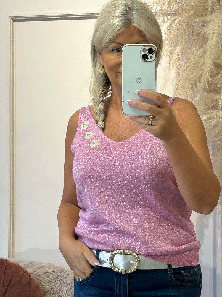 Glitter Daisy Vest Top - Fuchsia - Wardrobe By Simone