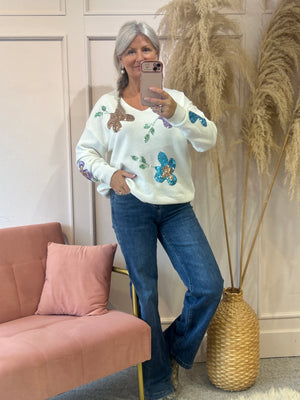 Sequin Flower Jumper - Cream/Mix