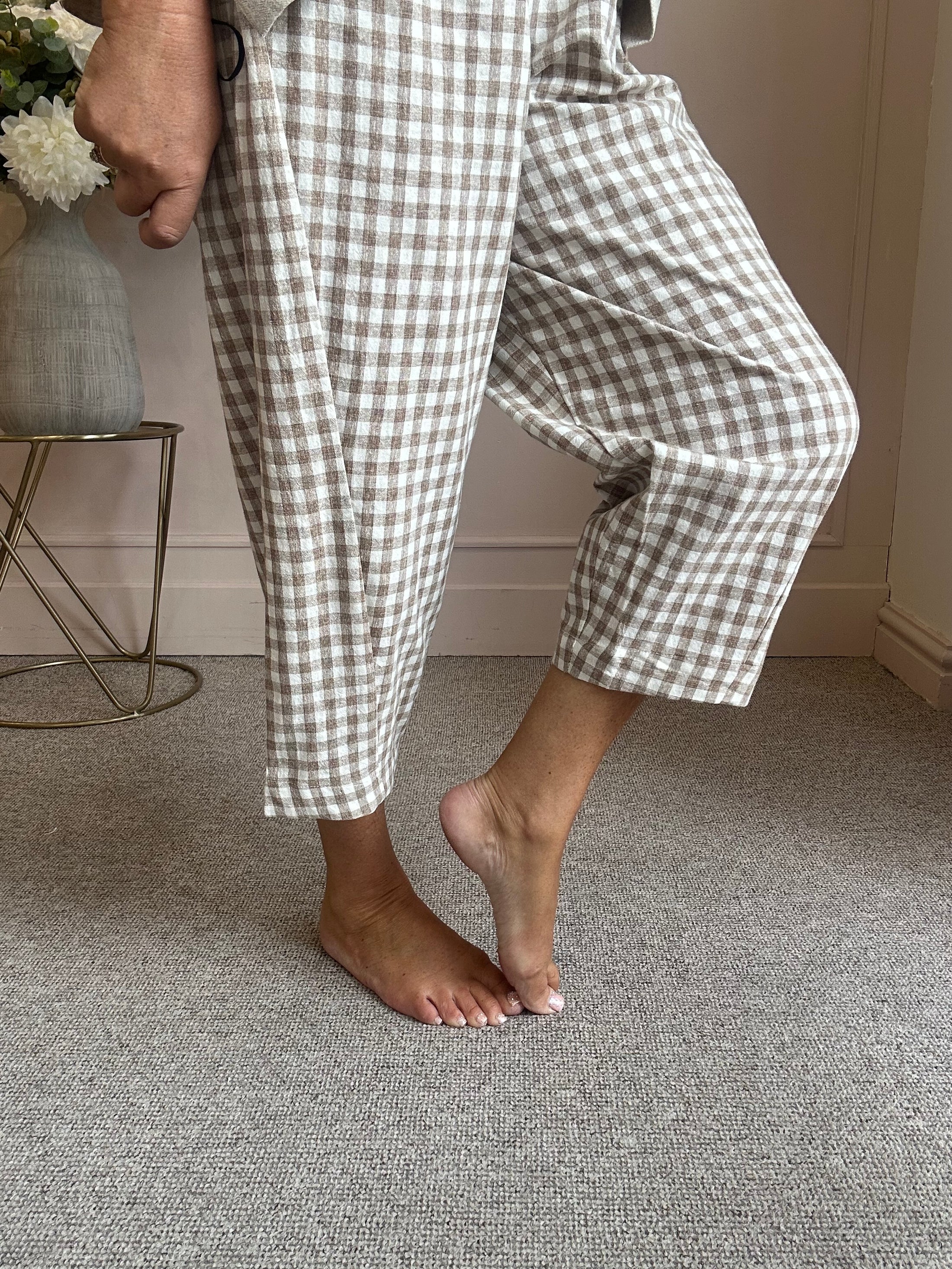 Gingham Pants - Brown One Size
