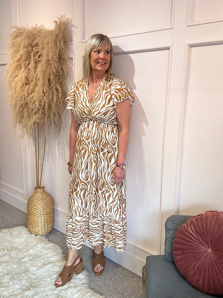 Summer Zebra Maxi Dress - Coffee/Cream