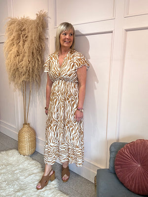 Summer Zebra Maxi Dress - Coffee/Cream