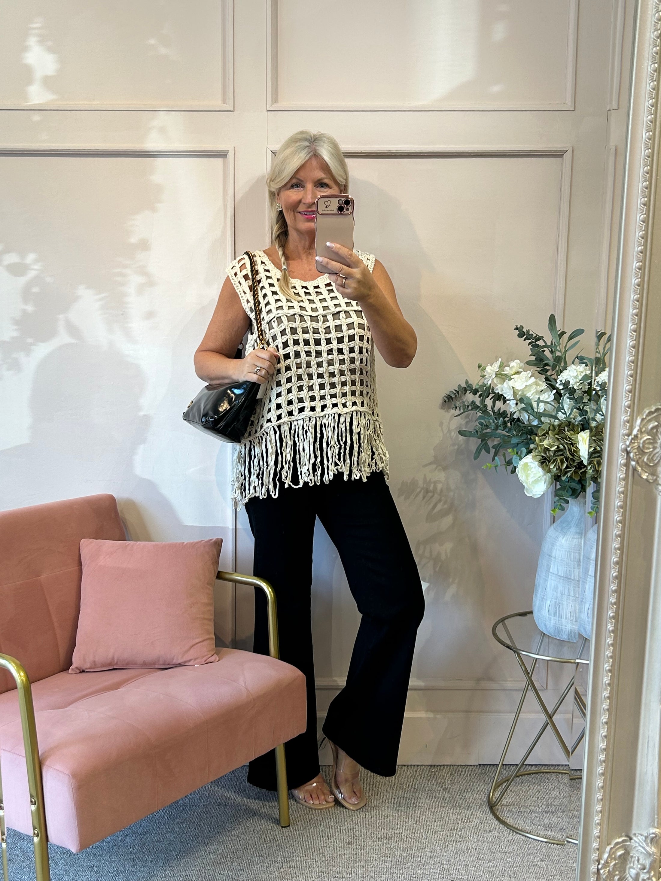 Tassel Crochet Sleeveless Top - Beige - Wardrobe By Simone