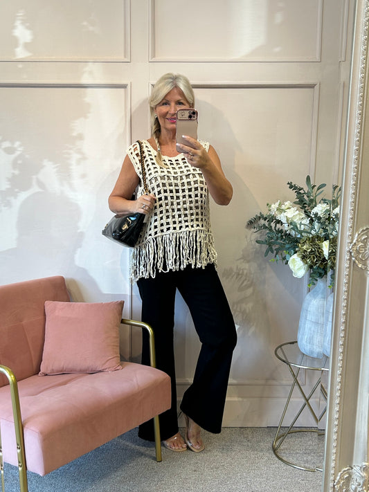 Tassel Crochet Sleeveless Top - Beige - Wardrobe By Simone