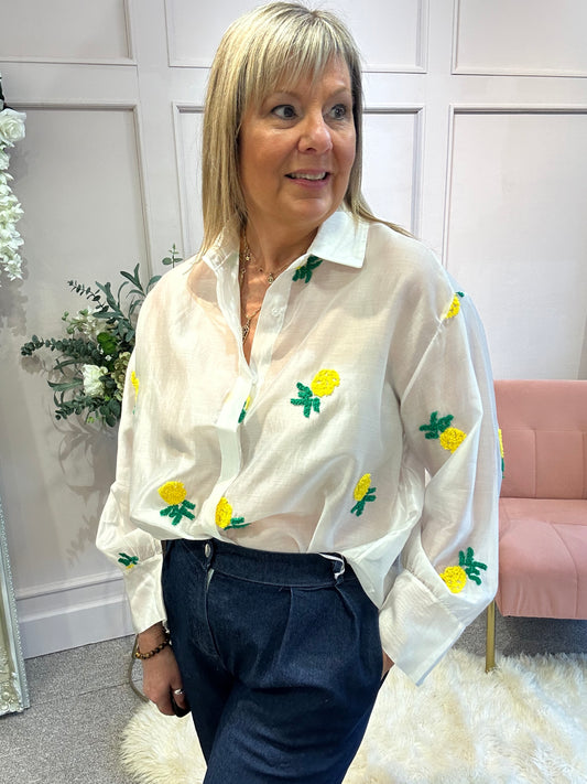Cute Pineapples On Shirt - White - Wardrobe By Simone