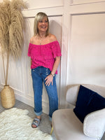 Bardot Lace Effect Top  - Fuchsia Pink