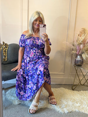 Floral Print Midi Dress - Purple/Lilac - Wardrobe By Simone