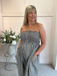 Load image into Gallery viewer, Elasticated Bodice Gingham Jumpsuit - Brown/White One Size
