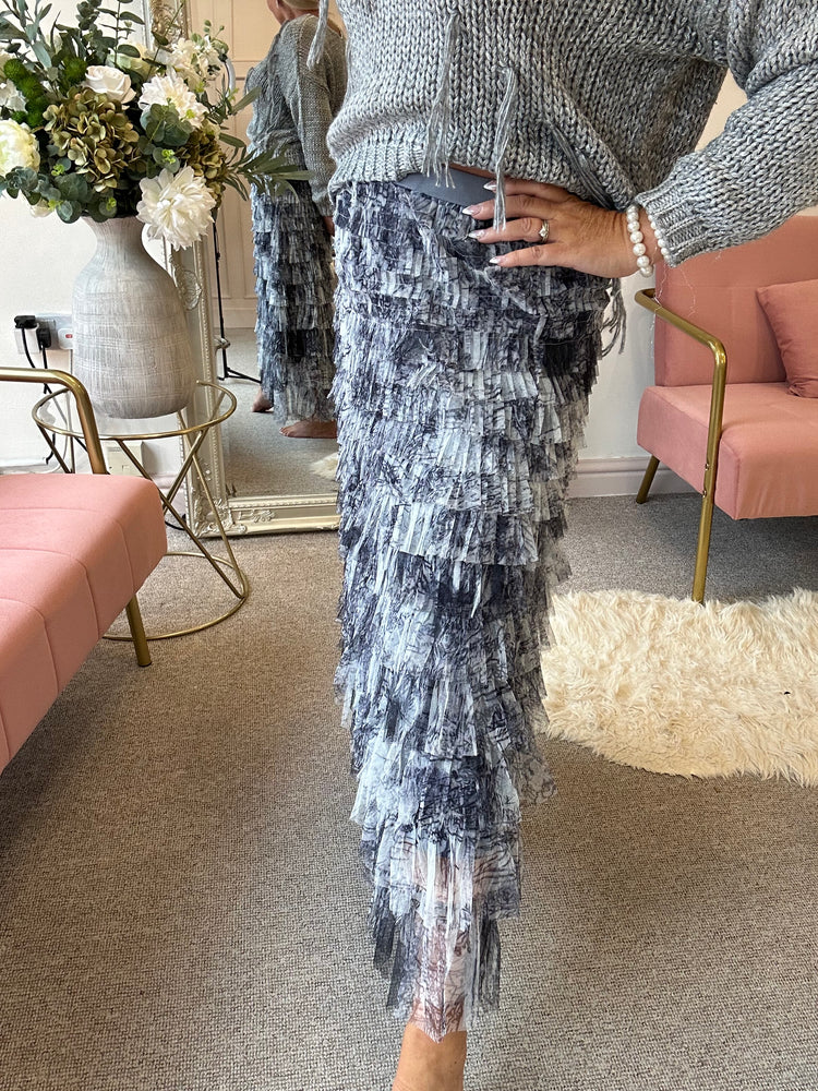 Dreamy Tulle Net Layered Skirt - Blue/Cream