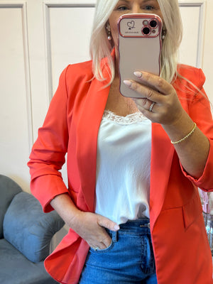Ruffle Sleeved Blazer - Coral