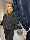 Load image into Gallery viewer, Pinstriped Batwing Top & Pant Set - Black/White - Wardrobe By Simone
