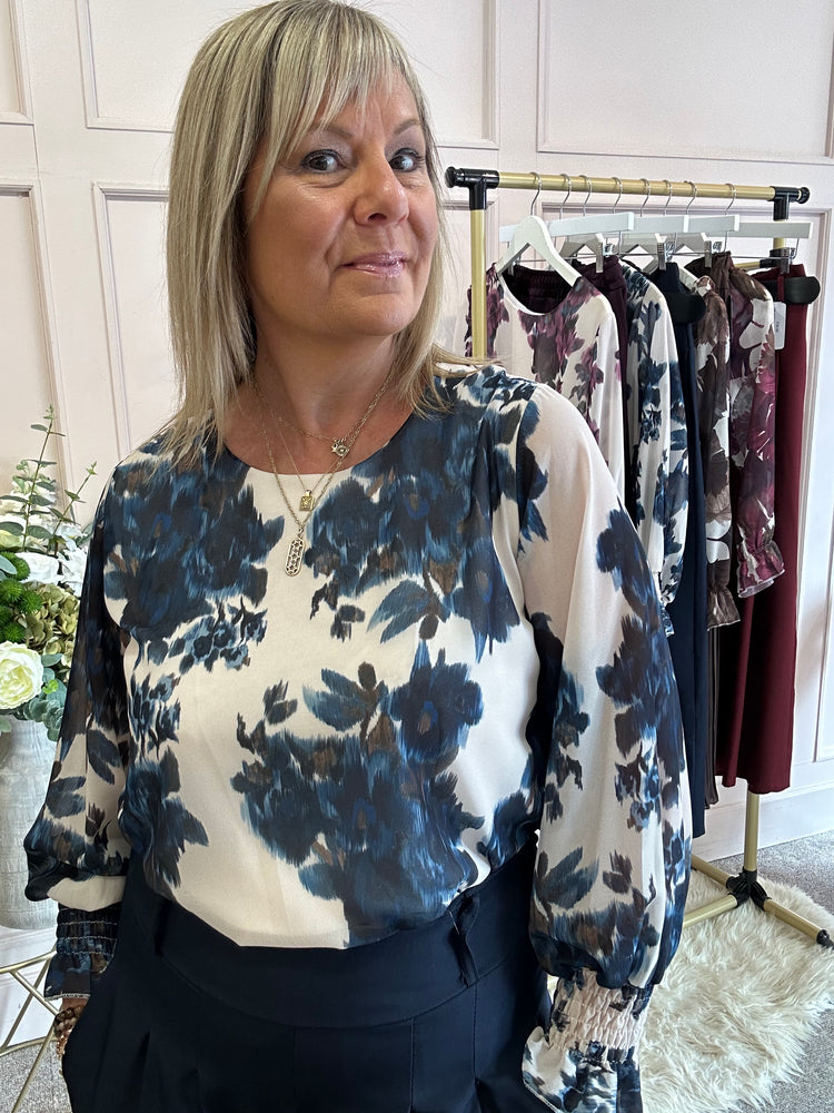 Floral Bloom Top - Indigo/Cream