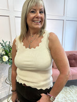 Scalloped Edged Vest Top - Cream