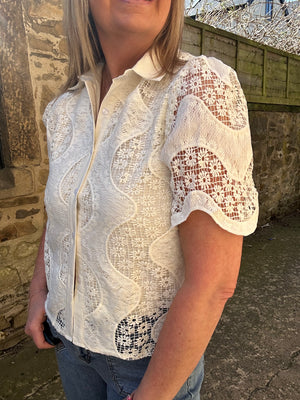 Collared Crochet Shirt - White
