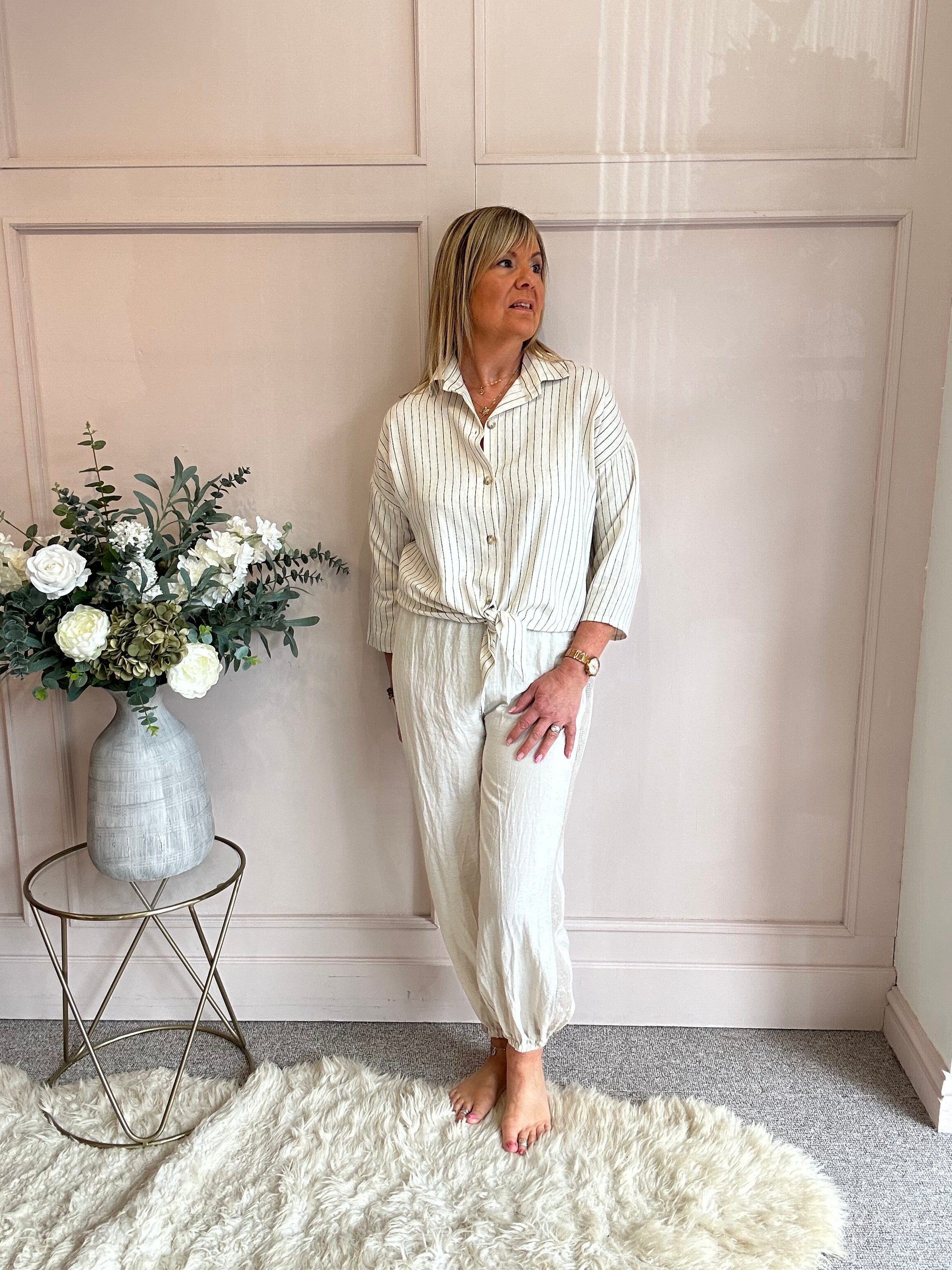 Black Striped Shirt - Beige/Black - Wardrobe By Simone