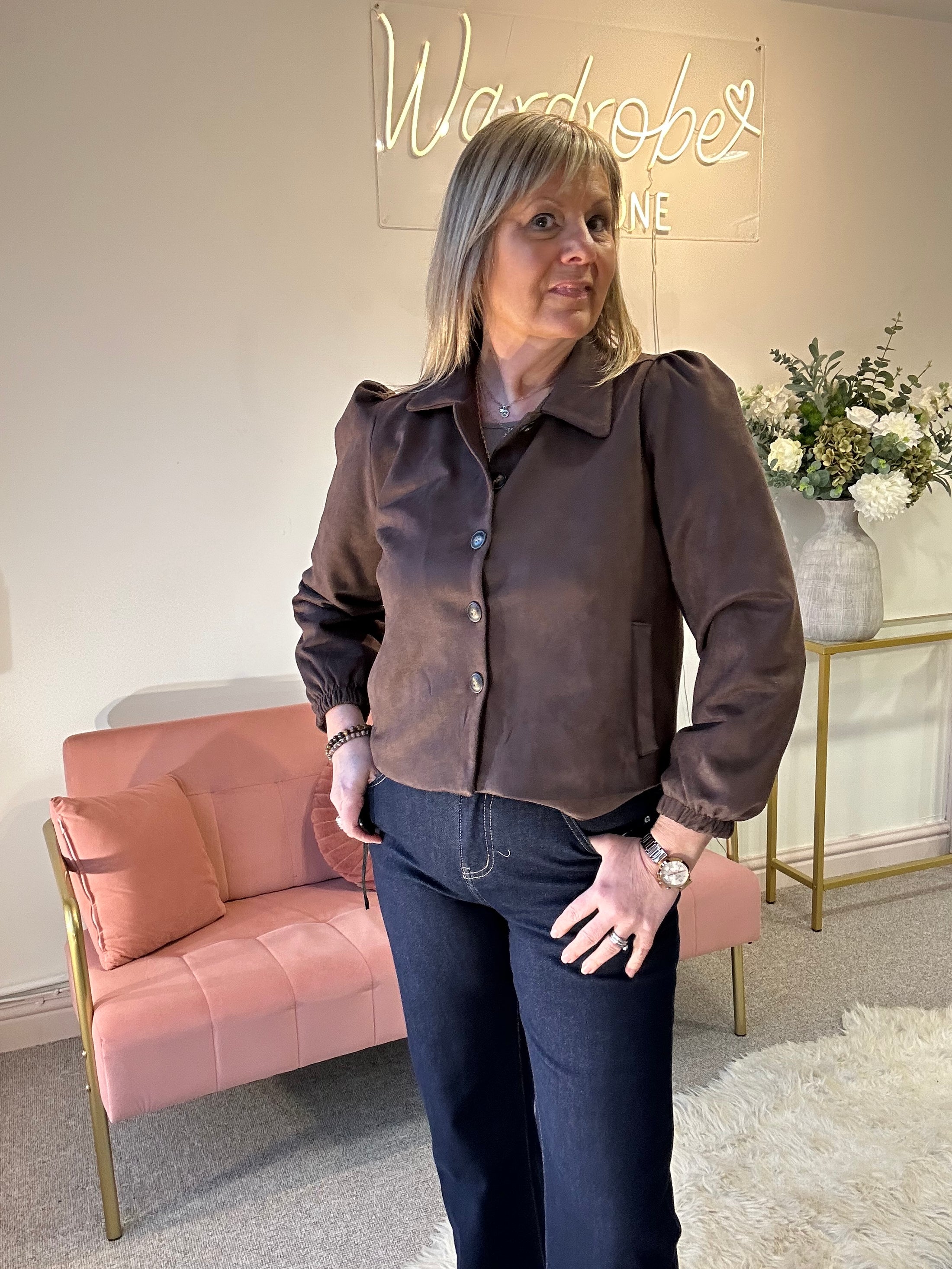 Faux Suede Jacket - Brown