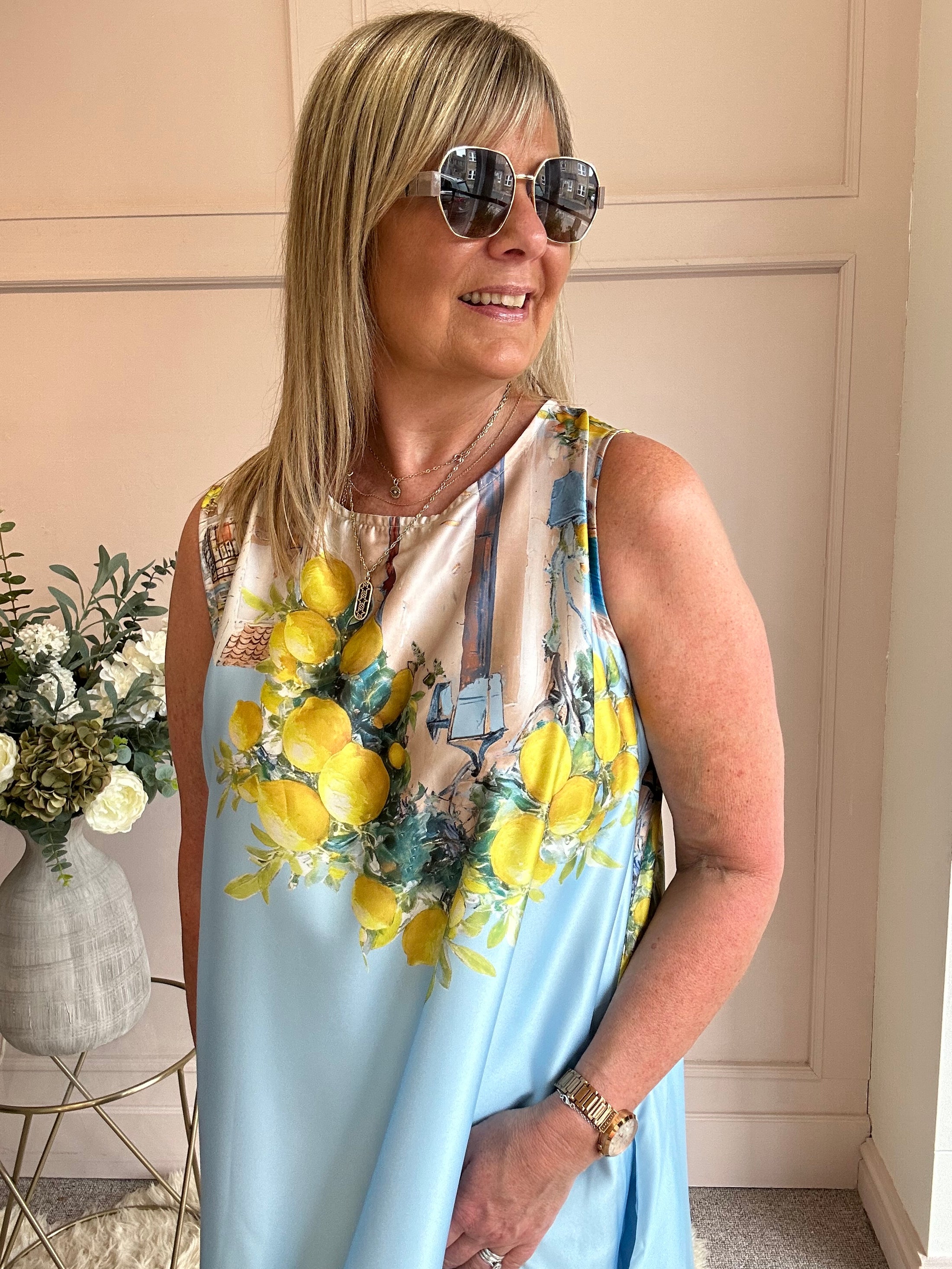 Santorini & Lemons Maxi Dress- Aqua Blue