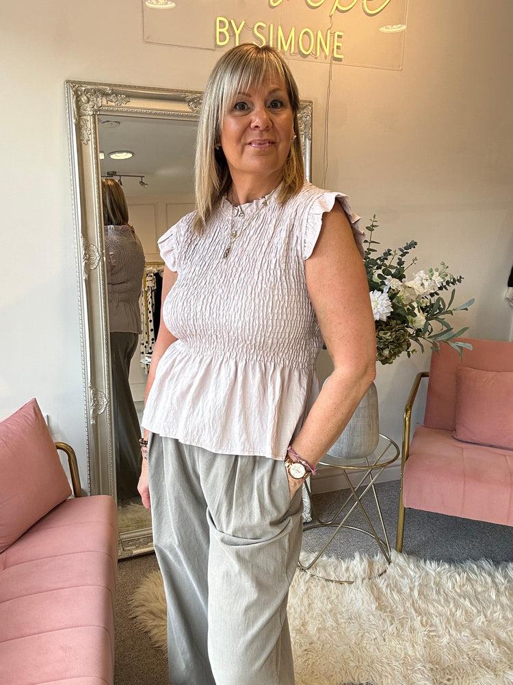 Ruched Bodice Peplum Top - Dusky Pink