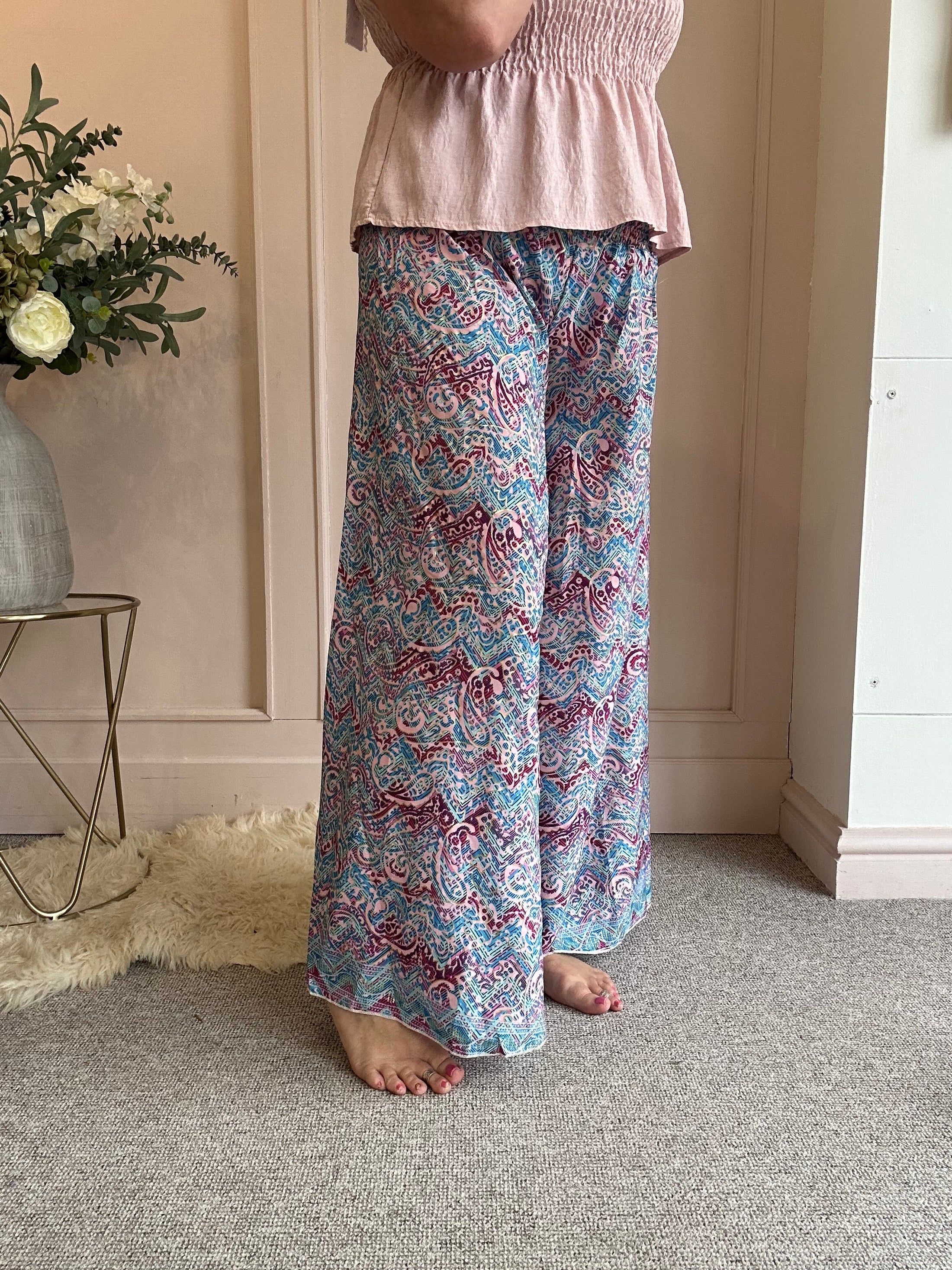 Paisley & Fleck Of Gold Wide Pant - Turquoise