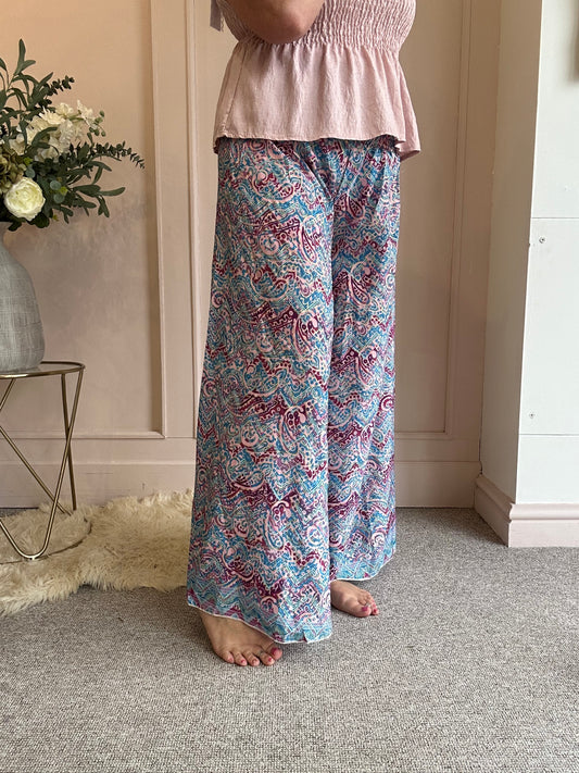 Paisley & Fleck Of Gold Wide Pant - Turquoise