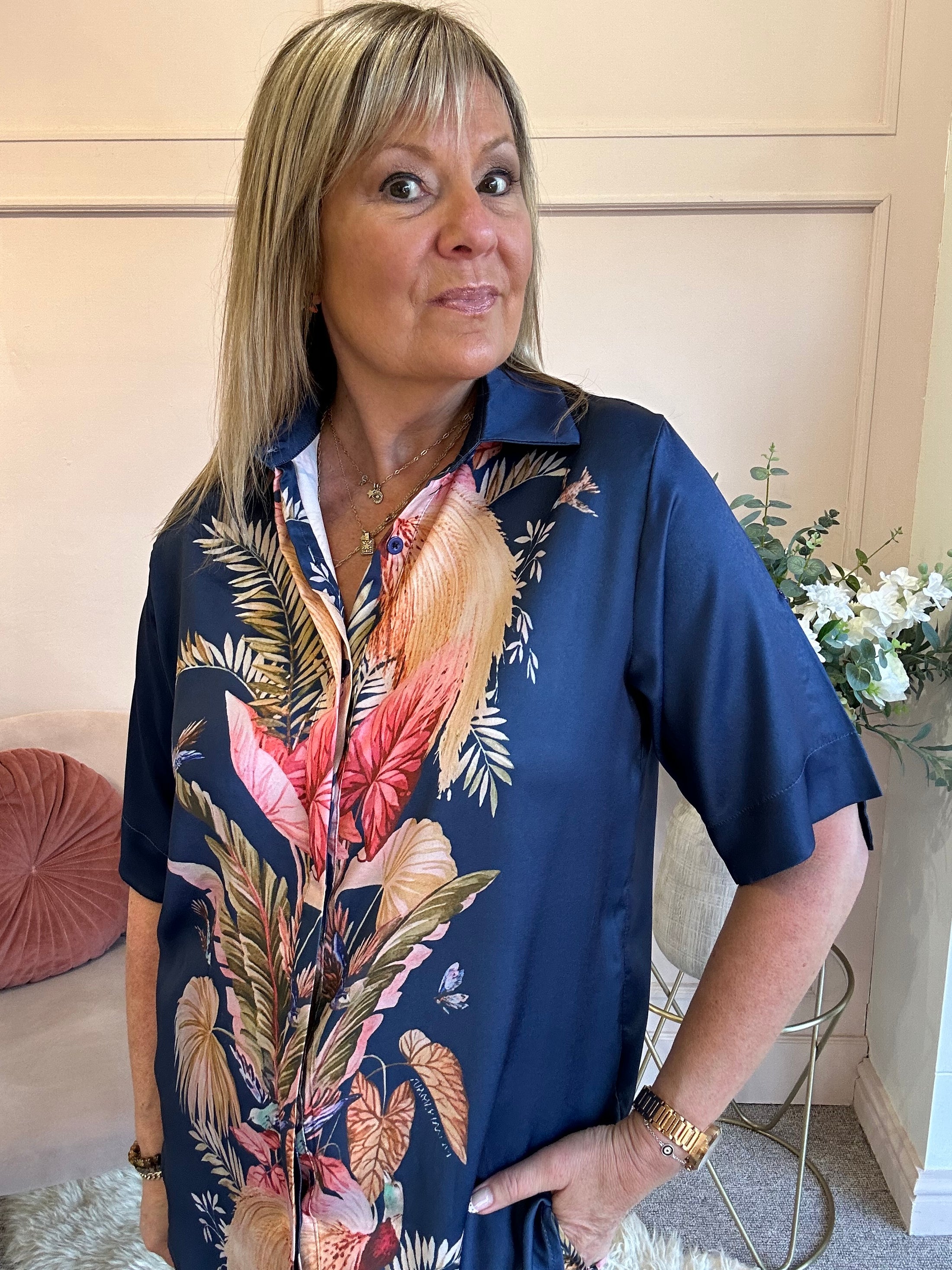 Tropical Paradise Shirt & Pant Set - Navy/Mix - Wardrobe By Simone