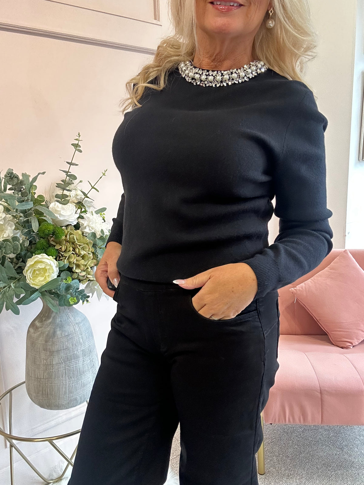 Sparkle & Pearl Jumper - Black - Wardrobe By Simone