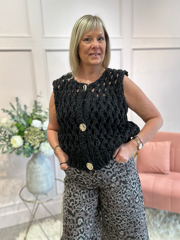 Chunky Knit Waistcoat - Black