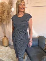 Striped Tulip Fold Dress - Navy/White