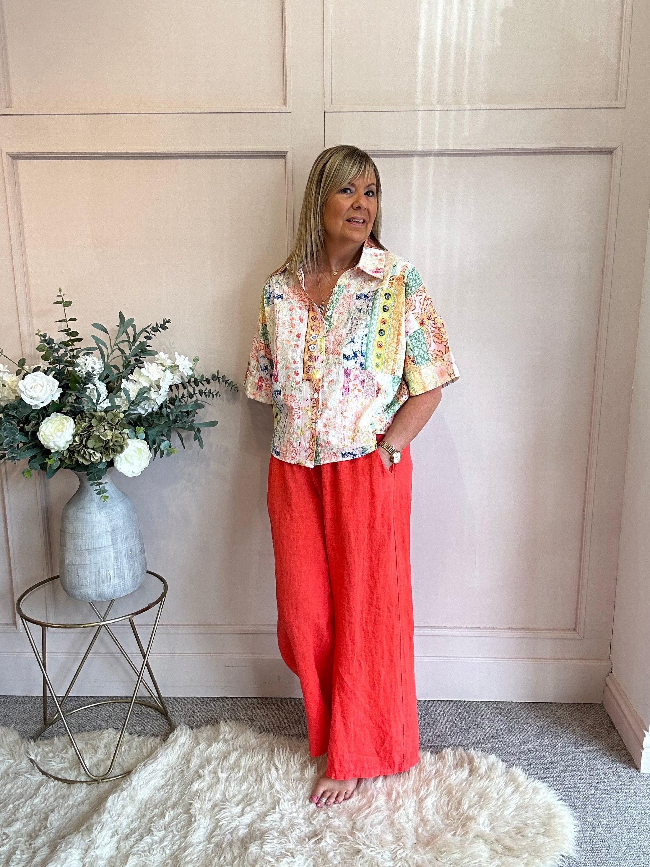 Hint Of Sparkle Shirt  - Coral/Mix - Wardrobe By Simone