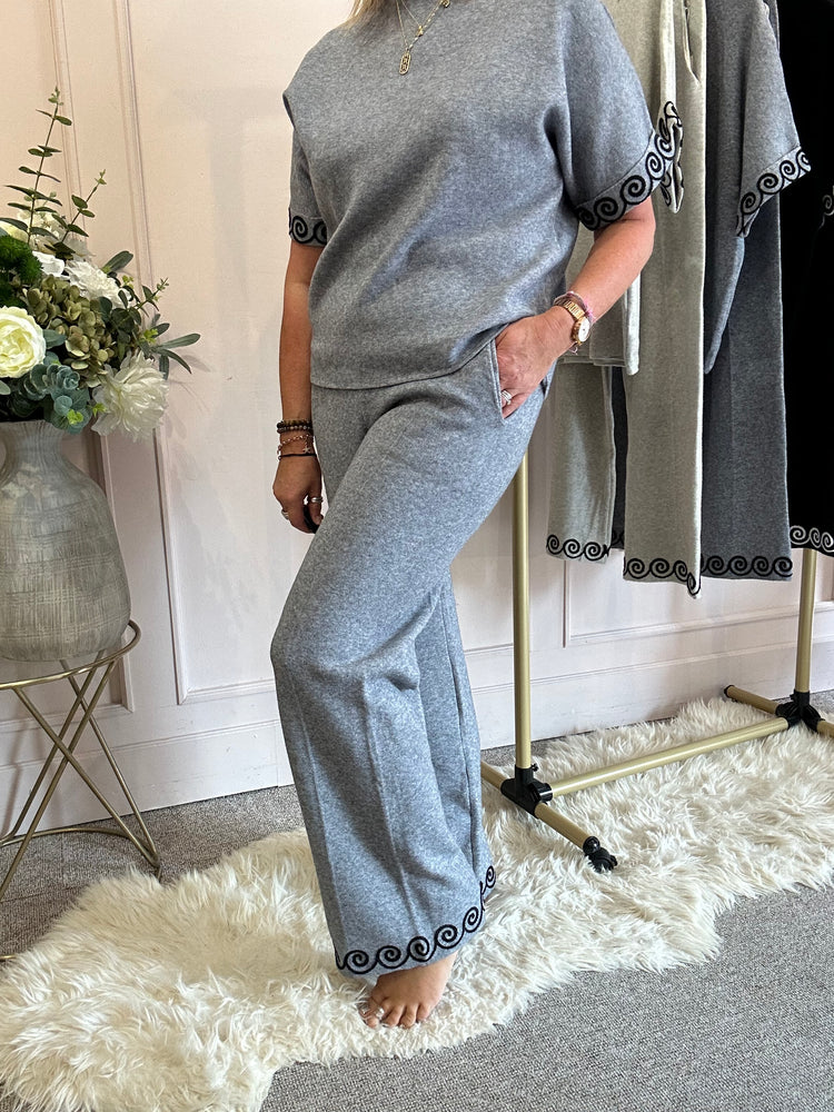 Swirl Detail Jumper & Pant Set - Grey