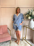 Load image into Gallery viewer, Embroidered Edged Top & Short Set - Blue - Wardrobe By Simone
