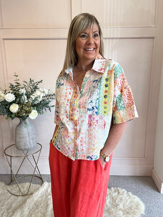 Hint Of Sparkle Shirt  - Coral/Mix - Wardrobe By Simone