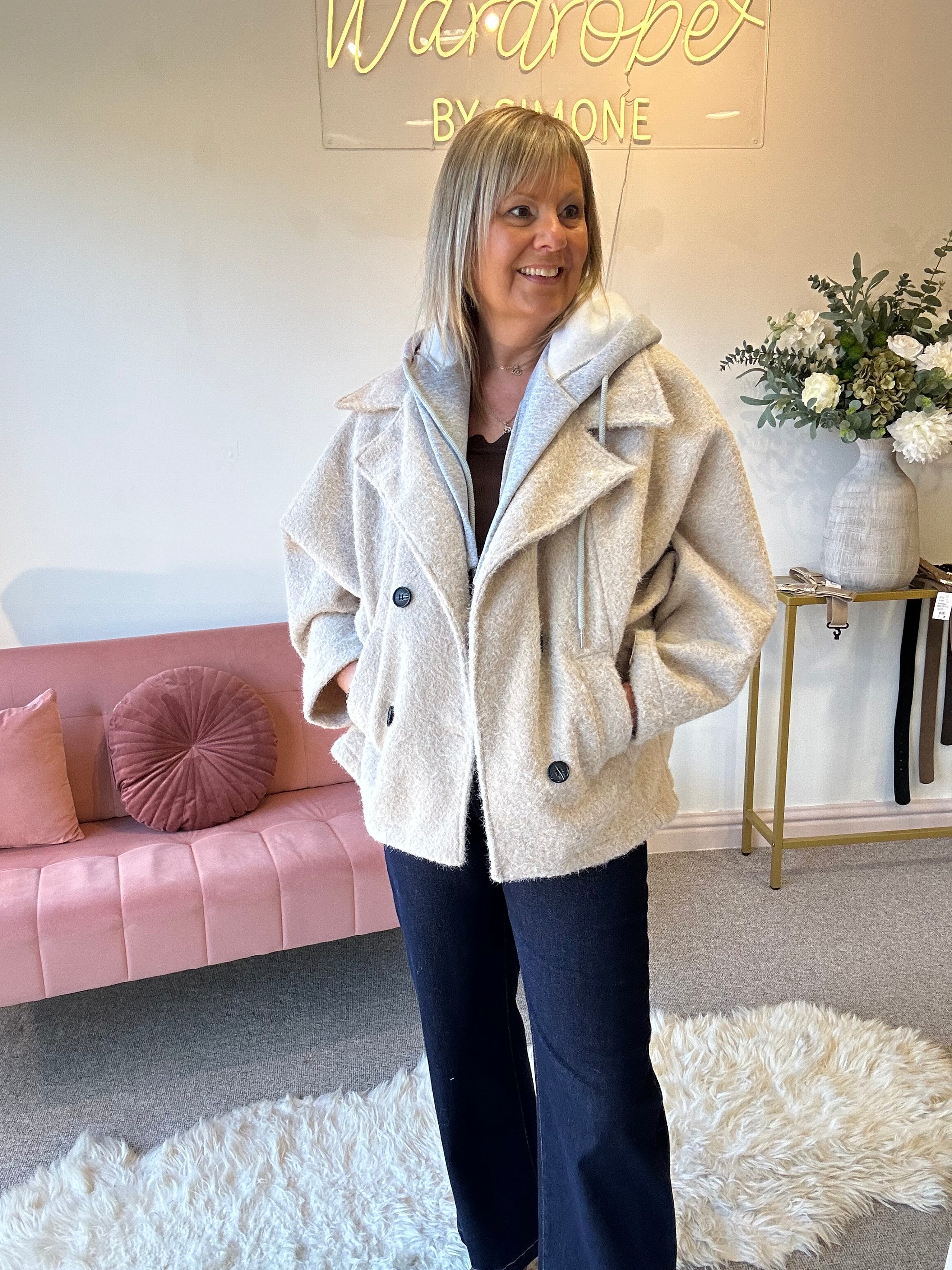 Short Hoody Inserted Jacket - Cream