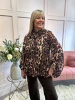 Leopard Floaty Tie Pleated Top - Leopard