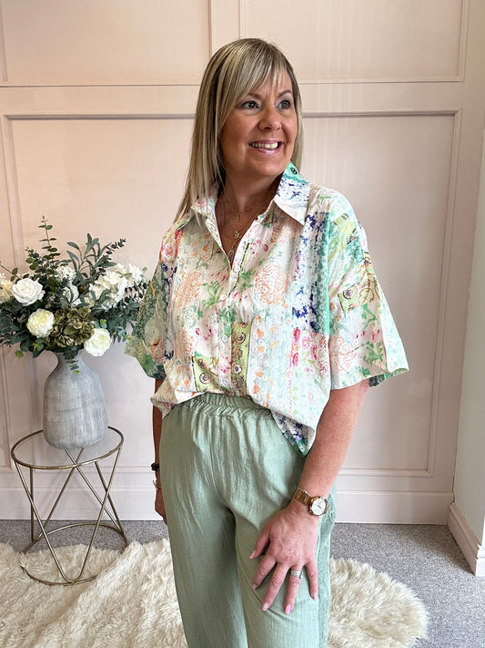 Hint Of Sparkle Shirt  - Green/Mix - Wardrobe By Simone