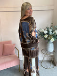 Load image into Gallery viewer, Horse & Bridle Silk Top - Brown/Blue - Wardrobe By Simone
